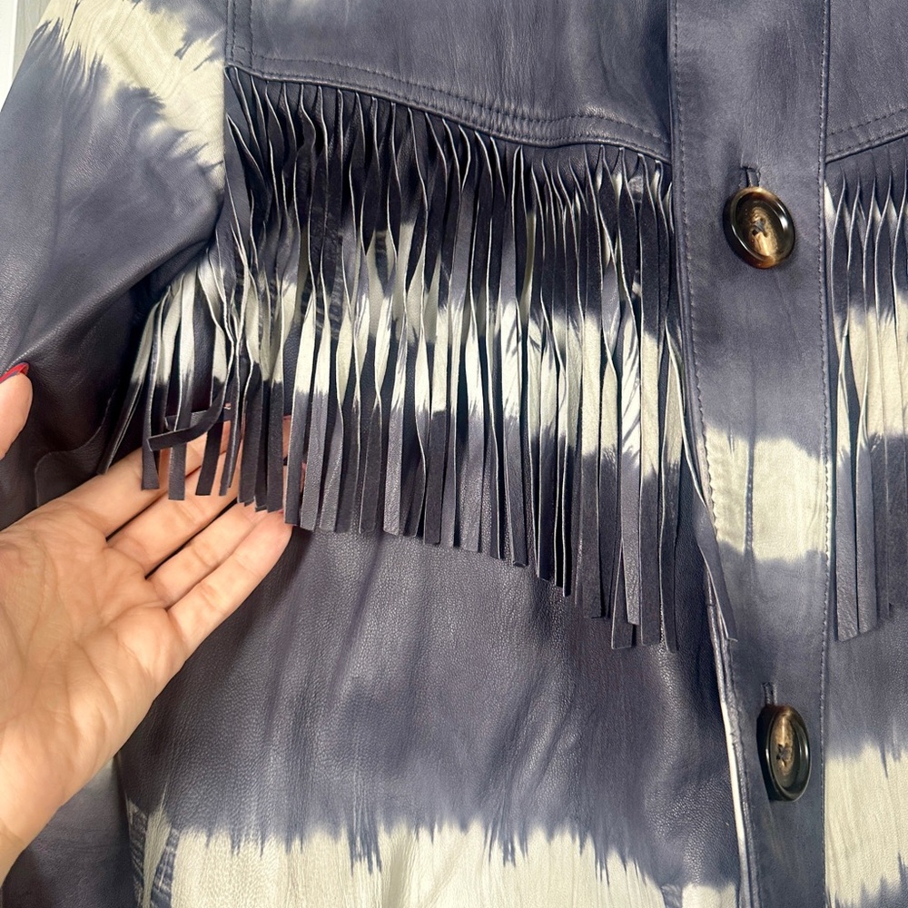 Sea New York **RARE** Zelda 100% Leather Fringe Jacket Tie Dye - Picture 6 of 11
